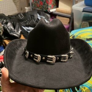 Custom New Black Western Cowboy Hat with Silver Buckle Band